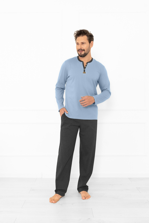 Julius férfi pizsama Italian Fashion steel - pamut, pulóver, gombos ing