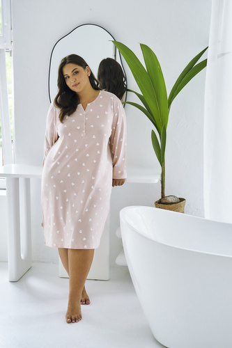 Nori 3469 Taro hálóing - rózsaszín, pamut, hosszú ujjú, női éjszakai viselet