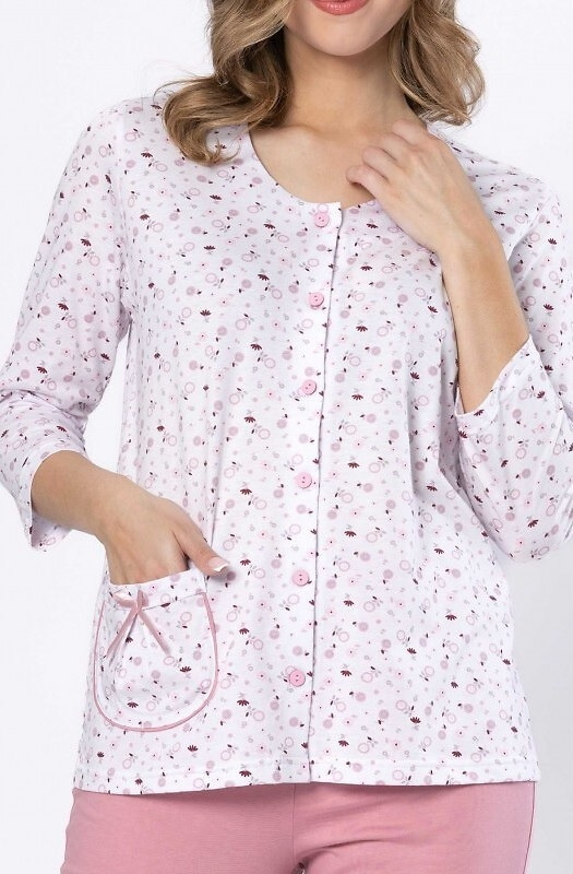 Női pizsama Dobrusia 1636 - rózsaszín pamut, 3/4-es ujjú, gombos, gombos