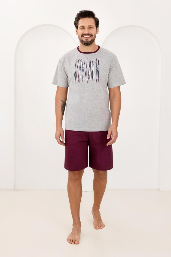 Férfi pizsama 500 Regina szürke - 100% pamut, rövid ujjú + rövidnadrág, könnyű és kényelmes nyári viselet