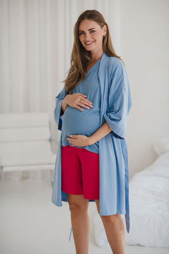 Milk&Love kék kismama köntös - pamut elasztánnal, kényelmes, 7/8 ujjú, 7/8 ujjú