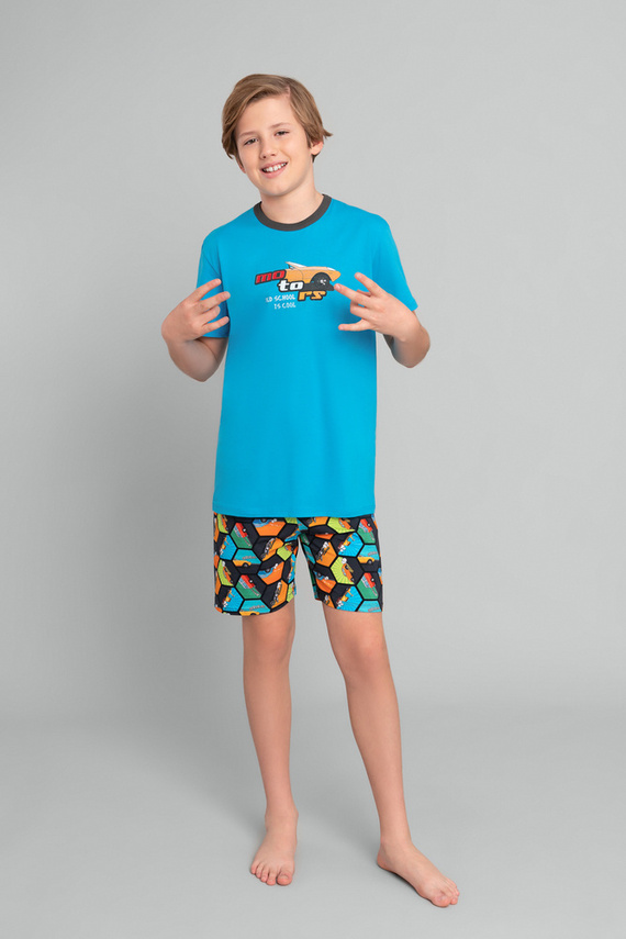 Comic rövid ujjú fiú pizsama, nadrág Italian Fashion - türkiz/print