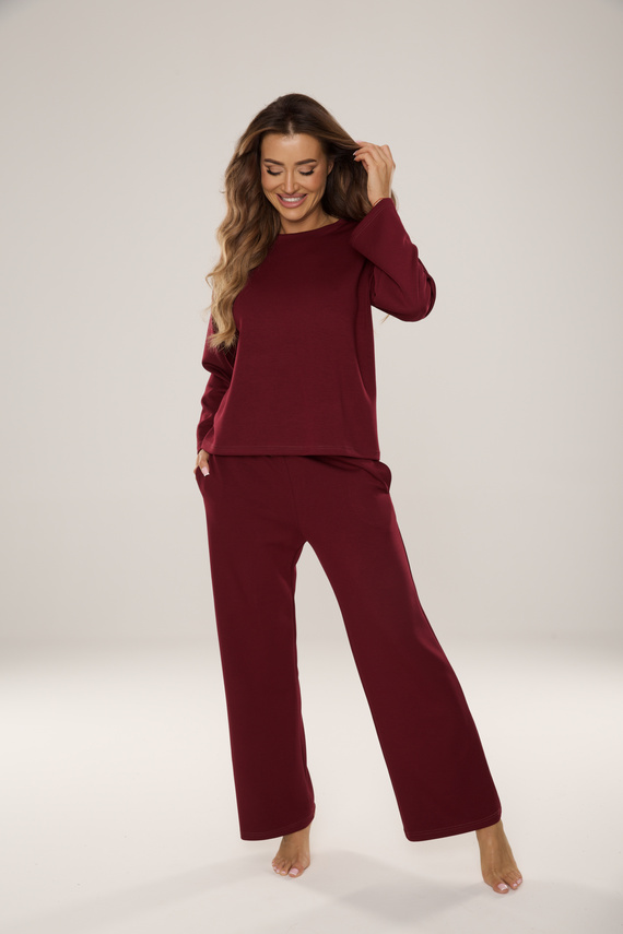 886 Butter Női tréningruha a De Lafense-től - otthoni viselet 'vaj' kötött, bordó színben