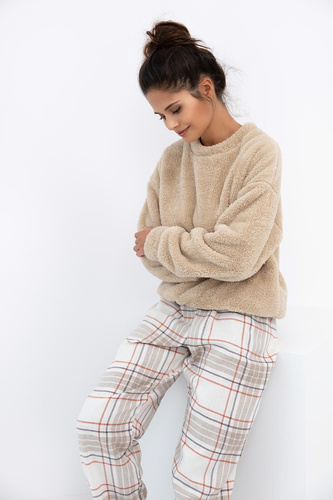 Joyce Sensis női pizsama - meleg pizsama puha felsővel és kockás nadrággal