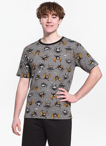 133/53 Bat F&Y ifjúsági pizsama Cornette szürke - pamut, rövid ujjú, rövid ujjú