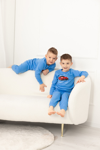 Gordo fiú pizsama - pamut, hosszú ujjú, húzózsinórral ellátott nadrág Italian Fashion - kék