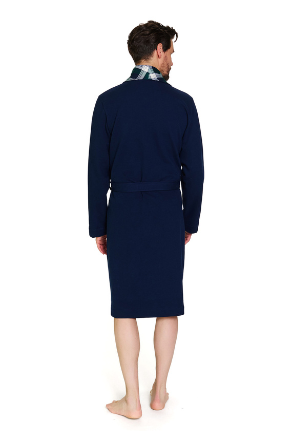 7366 Doctor Nap | Férfi prémium tengerészkék fürdőköpeny kockás szegéllyel - 100% pamut - tengerészkék