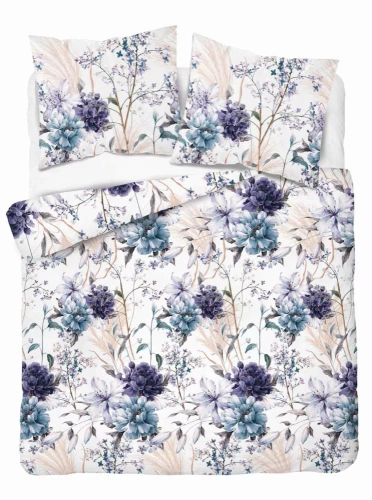 5222 A Pościel satynowa akwarelowe kwiaty w odcieniach lawendy Detexpol