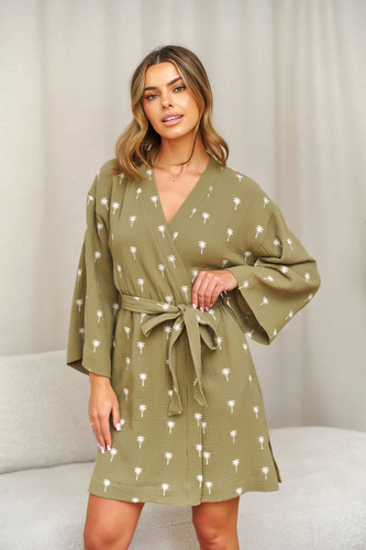 Doctor Nap 7418 női köntös pamut muszlin – olívazöld kimono fazon