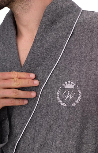 2532 Zeus Férfi fürdőköpeny L&L szürke - hosszú, pamut, melange, klasszikus, klasszikus