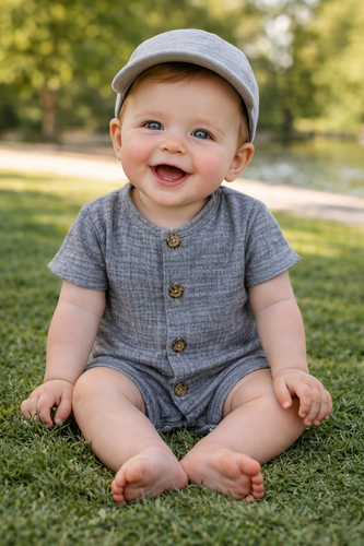 Baby Rampers Just Muslin 02235RN Makoma navy - muszlin 100% pamut, rövid ujjú, rövid ujjú