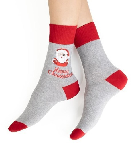 ART.136 Női karácsonyi zokni Steven melange szürke 142- pamut, meleg, téli minta