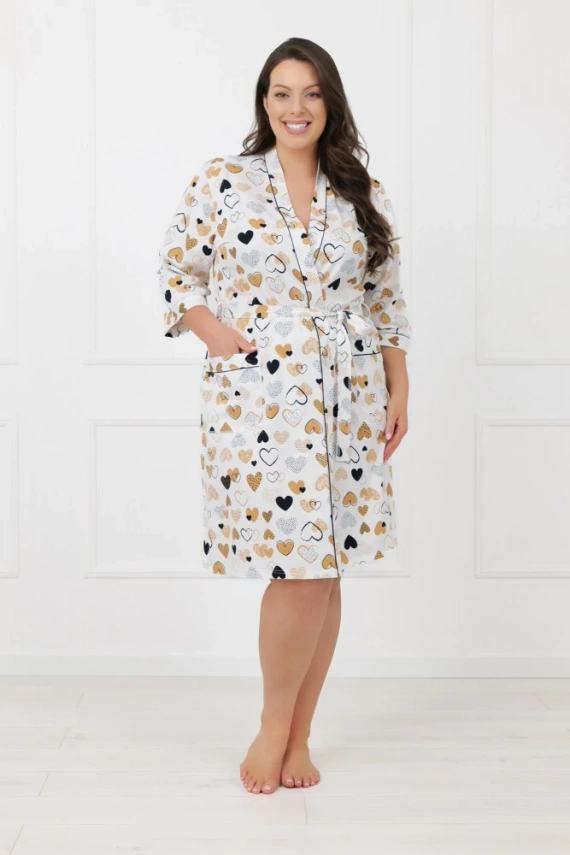 Női fürdőköpeny Soreno Italian Fashion - pamut, 3/4 ujjú, megkötve