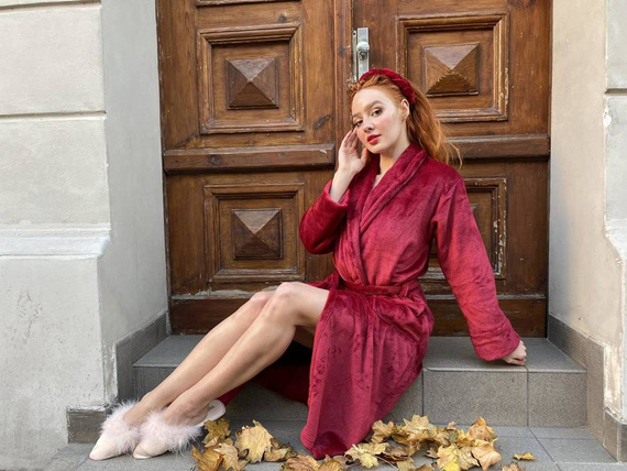 628 Abigail Long Forex női fürdőköpeny - bordó színű