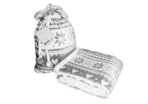SACO karácsonyi takaró szürke - puha és meleg, norvég hópehely mintával, díszes zacskóban