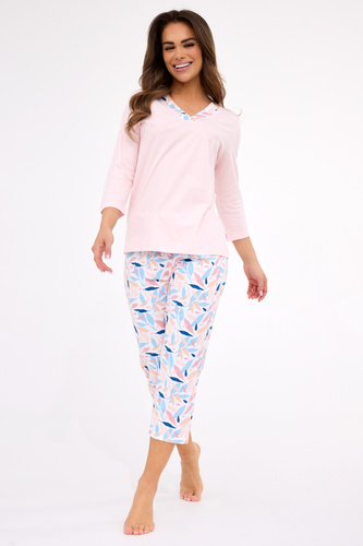 389/455 Nancy Cornette - női pamut pizsama, rózsaszín, 3/4 ujjú és nadrág