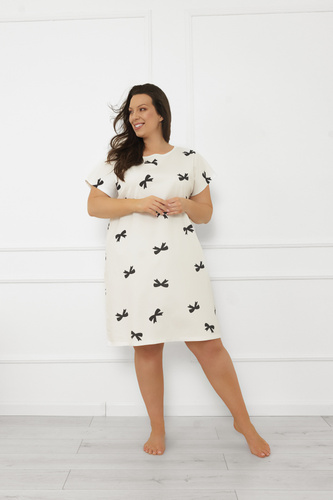 Női hálóing Figaro - ekrü, pamut, rövid ujjúOlasz Divat