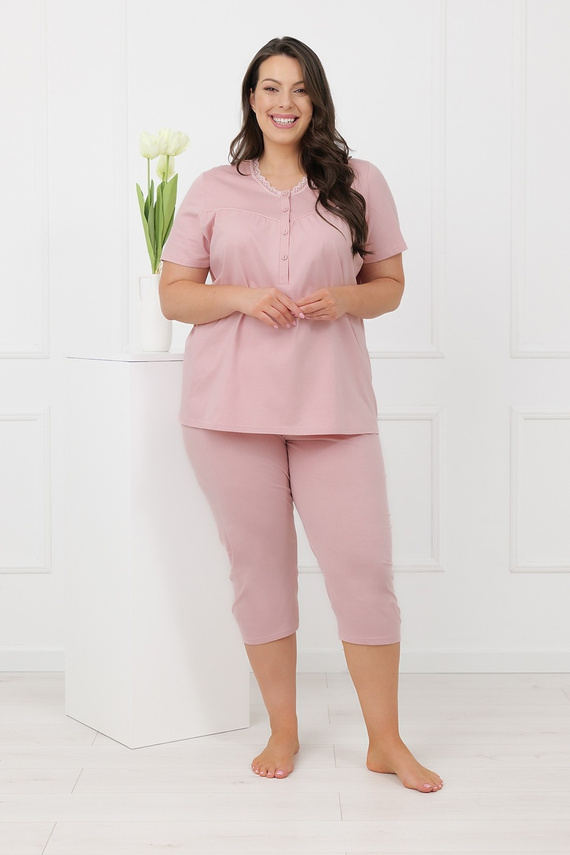 Hemaria Italian Fashion női pamut 3/4-es plus size pizsama rózsaszín