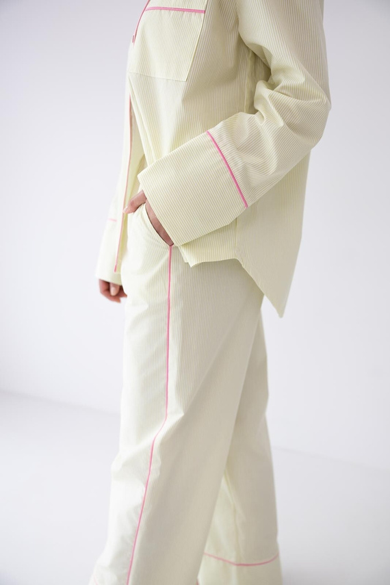 Sensis Raven női pizsama lime – pamut ing és hosszú nadrág szett