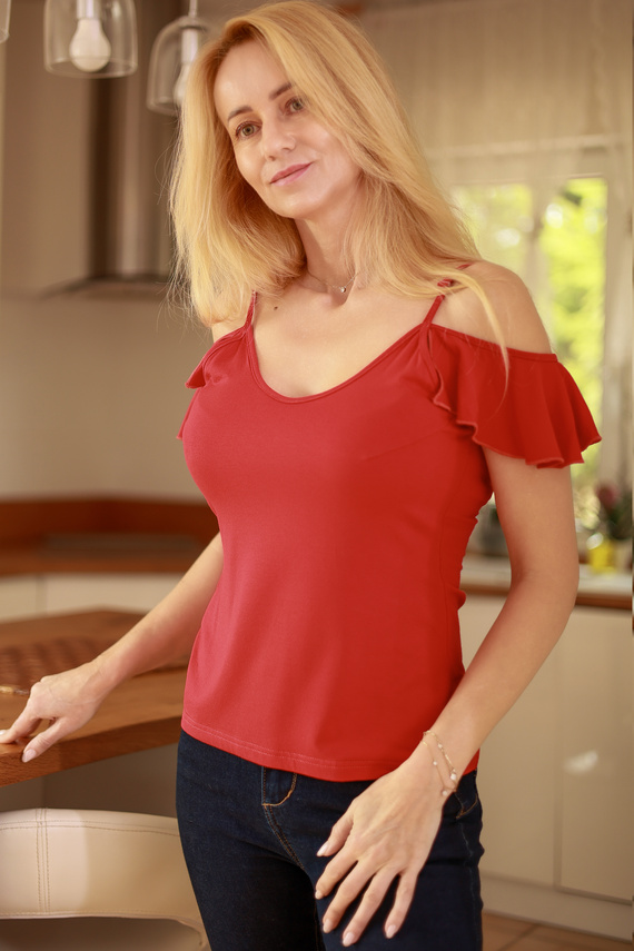 Vera Női blúz Mirale - nyitott váll, fodros, viszkóz - piros