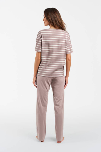 Betty Női rövid ujjú pizsama, hosszú nadrág Olasz divat - cappuccino/print cappuccino