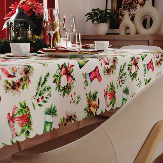 C03 Karácsonyi asztalterítő piros Markizeta - vízálló, elegáns, polírozott gyártás