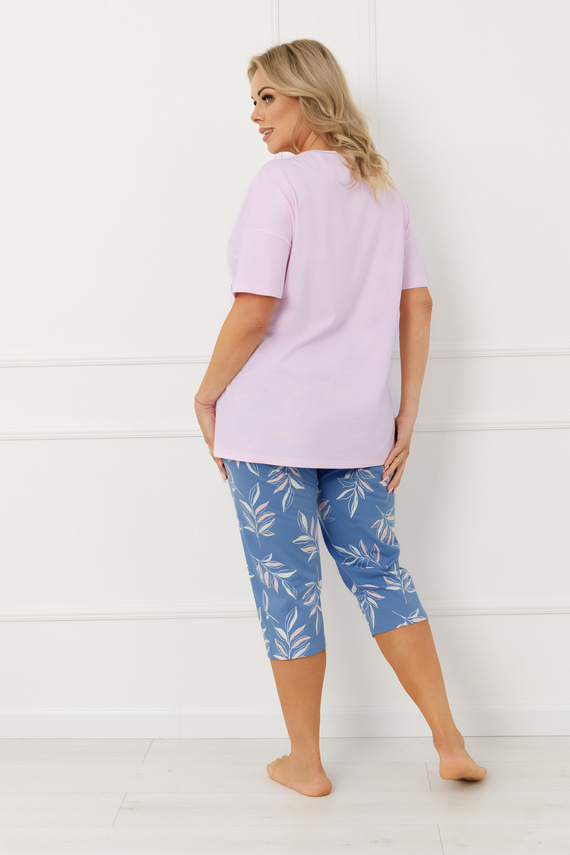 Női pizsama ERULA olasz divat pamut rövid ujjú 3/4-es nadrág rózsaszínű