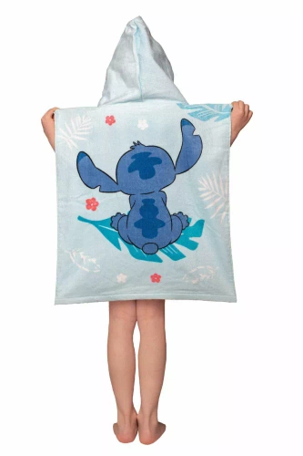 Jf24 Lilo and Stitch baba poncsó Kék Disney kapucnis törölköző medencéhez, strandra, fürdőbe Jerry Fabrics