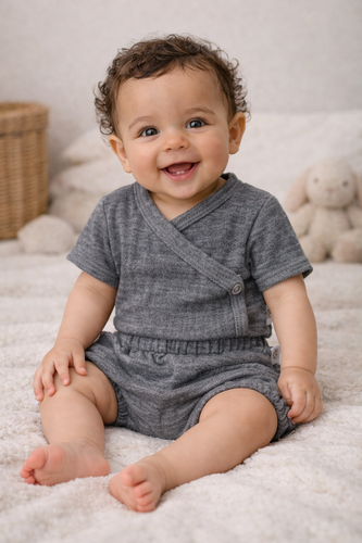 Muszlin bodysuit Just Muslin 03235KN Makoma navy- rövid ujjú, borítékolható, 100% pamut, 100% pamut