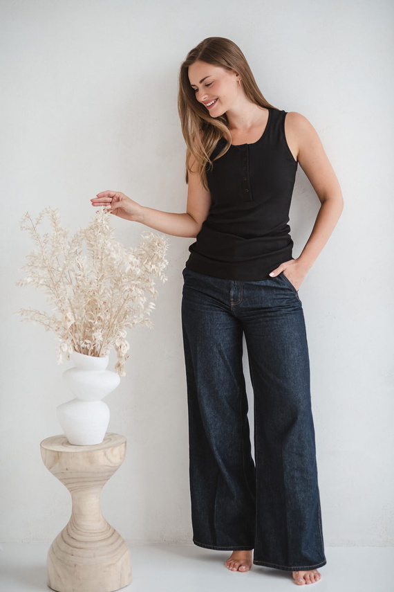 Tummy Terhesség és szoptatás póló - bordázott, pánt nélküli Milk&Love fekete