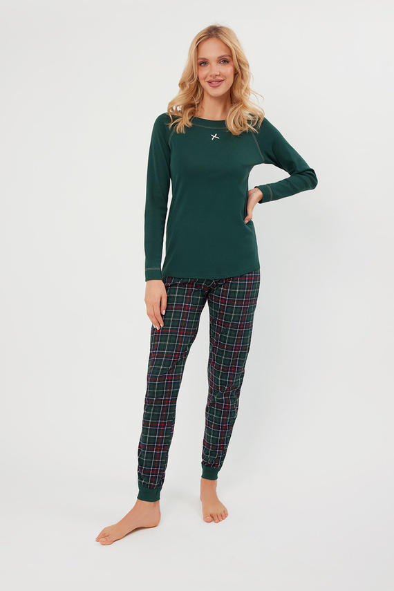 Foggia női pizsama hosszú ujjú, hosszú nadrág olasz divat - zöld/print