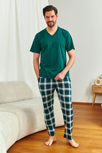 Doctor Nap 7368 - Férfi pamut pizsama V-nyakú pólóval | 100% pamut, polírozott - smaragdzöld