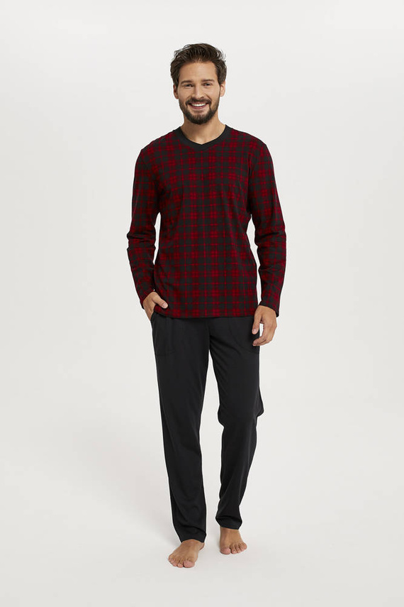 Elijah Férfi hosszú ujjú pizsama és nadrág Italian Fashion - print/fekete