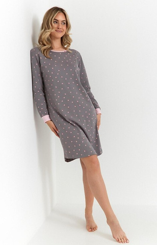 493 Női hálóing Cana grafit - interlock pamut, szív, hosszú ujjú, hosszú ujjú