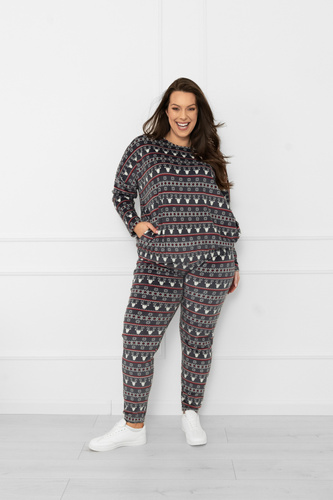 Női szett Navara - gyapjú szett karácsonyi mintás rénszarvasos olasz divat - grafit
