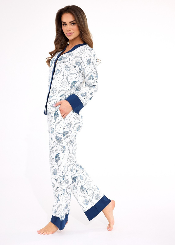 Női pizsama 514/443 Amber CORNETTE - pamut, hosszú ujjú, gombos, hosszú ujjú