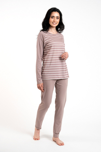 Oda Női hosszú ujjú pizsama, hosszú nadrág Italian Fashion - cappuccino/cappuccino nyomtatással