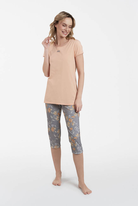 Kasali női pizsama rövid ujjú és 3/4 nadrág olasz divat - lazac/print