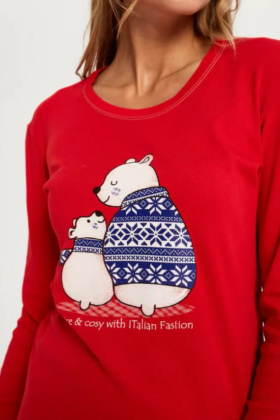 Arktyka Női pizsama hosszú ujjú, hosszú nadrág olasz divat - piros/print