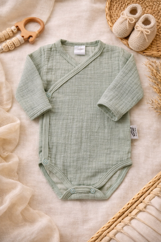 Muszlin bodysuit Just Muslin 03235M Makoma menta - hosszú ujjú, borítékolható, 100% pamut