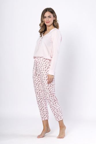 Női pizsama Laveza 1623 Grazyna - pamut, világos rózsaszín, hosszú ujjú, hosszú ujjú