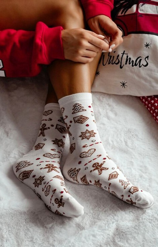 1283-038 Mézeskalács női zokni Milena ekrü - ünnepi, színes, pamutból készült