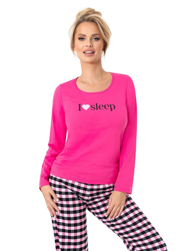 Női pizsama Donna Sleep Long fukszia-pamut, hosszú ujjú, műanyag zacskóba csomagolva