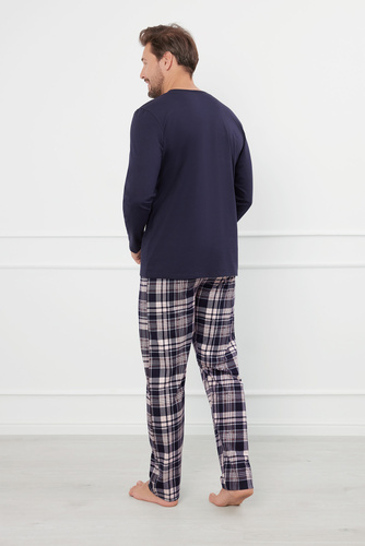 Edwin Férfi pizsama hosszú ujjú, hosszú nadrág olasz divat - tengerészkék/print