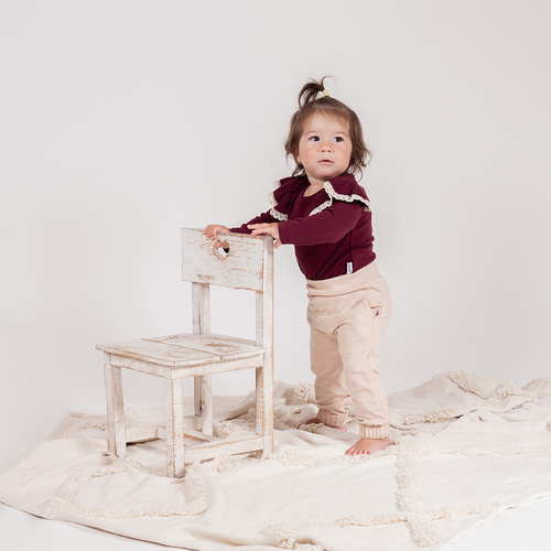 217098 Alisa Nicol hosszú ujjú pamut bodysuit - bordó, fodros