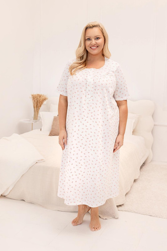 019 Regina Rózsaszín hálóing - hosszú, pamut, gombos nyakkivágással