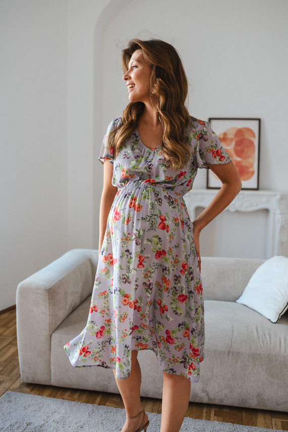 Lovely Dress Midi Milk&Love kék gyümölcsmintás kismama- és szoptatós ruha