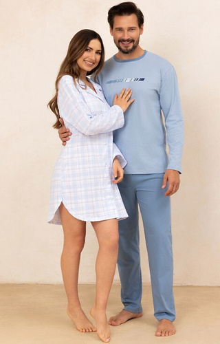 168 Női ing Regina kék - 100% pamut, hosszú ujjú, kockás, hosszú ujjú