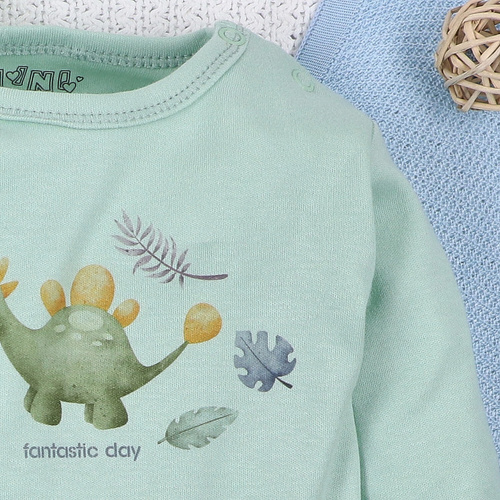 ABN-5566 Dino Explorer organikus pamut body Nini menta organikus pamut, hosszú ujjú, hosszú ujjú
