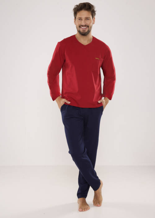 683 Kevin Forex Férfi pizsama - bordó - tengerészkék